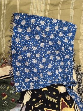 Mango Royal Blue Floral Tie-Waist Mini Skirt